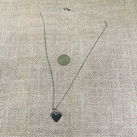 Sterling Silver Black Diamond Heart Necklace - Picture 1 of 4